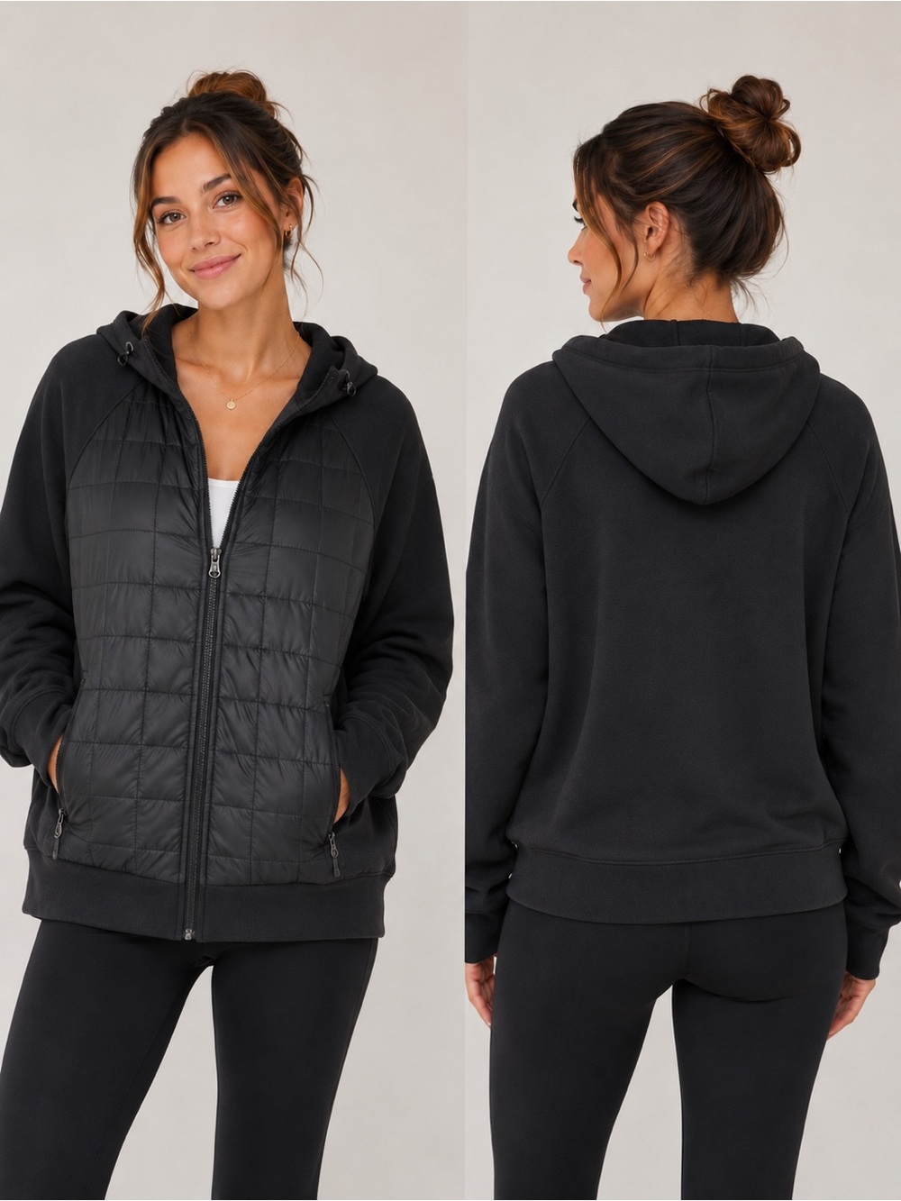 Old Navy Active Dynamic Fleece Quilted Hybrid Zip Hoodie Jacket